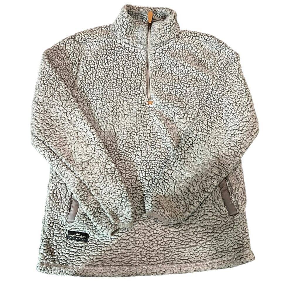 Simply Southern Womens Sherpa Pullover 1/4 Zip Gray Sweater Size Medium - Picture 2 of 5